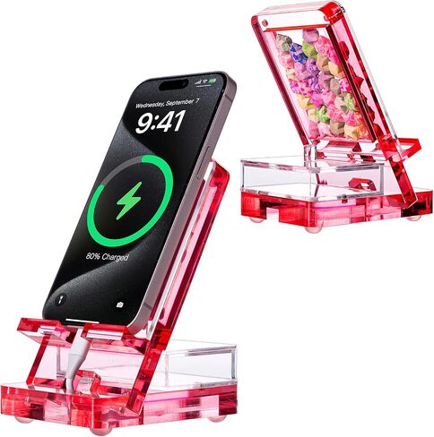 Acrylic Phone Holder Firm，Phone Stand for Desk，Star Decorations and Not Easily Damaged，Office Accessories，Novel Design,Pink Black and Clear. (Pink) in Kuwait