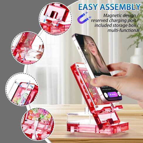 Acrylic Phone Holder Firm，Phone Stand for Desk，Star Decorations and Not Easily Damaged，Office Accessories，Novel Design,Pink Black and Clear. (Pink) in Kuwait