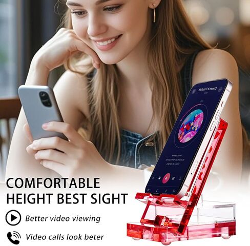 Acrylic Phone Holder Firm，Phone Stand for Desk，Star Decorations and Not Easily Damaged，Office Accessories，Novel Design,Pink Black and Clear. (Pink) in Kuwait