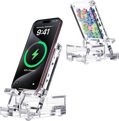 Acrylic Phone Holder Firm，Phone Stand for Desk，Star Decorations and Not Easily Damaged，Office Accessories，Novel Design,Pink Black and Clear. (Pink) in Kuwait