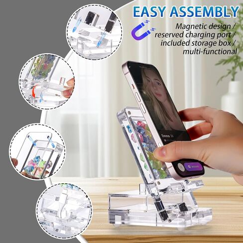 Acrylic Phone Holder Firm，Phone Stand for Desk，Star Decorations and Not Easily Damaged，Office Accessories，Novel Design,Pink Black and Clear. (Pink) in Kuwait