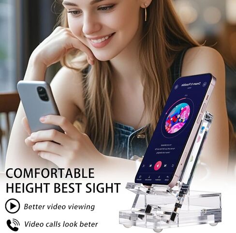 Acrylic Phone Holder Firm，Phone Stand for Desk，Star Decorations and Not Easily Damaged，Office Accessories，Novel Design,Pink Black and Clear. (Pink) in Kuwait