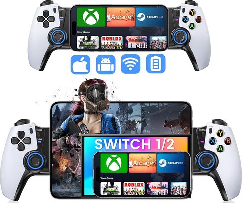 وحدة تحكم الهاتف اللاسلكية لجهاز iPhone/Android/Switch 1/2/OLED/IPAD MINI مع Hall Anwystick ، ​​وحدة تحكم الألعاب المحمولة LED لـ IOS تدعم Xbox Cloud و Steam Link و Geforce Now و Arcade و Call of Duty و Roblox in Kuwait