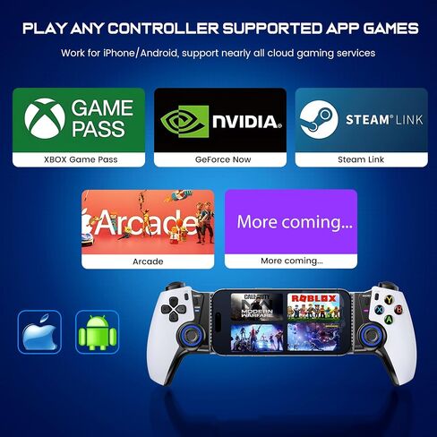 وحدة تحكم الهاتف اللاسلكية لجهاز iPhone/Android/Switch 1/2/OLED/IPAD MINI مع Hall Anwystick ، ​​وحدة تحكم الألعاب المحمولة LED لـ IOS تدعم Xbox Cloud و Steam Link و Geforce Now و Arcade و Call of Duty و Roblox in Kuwait