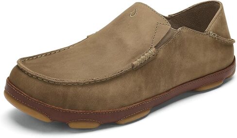 OLUKAI Moloa Men's Leather Slip On Shoes, Waxed Nubuck Leather & Soft Moisture-Wicking Lining, Drop-in Heel & All Weather Rubber Soles, Dk Wood/Dk Java, 11 in Saudi Arabia