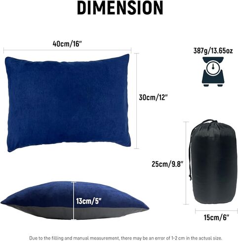 Camping Pillow for Travel Backpacking Hammock Outdoor Sleeping, Shredded Small Memory Foam Pillow with Removable Cover for Deployment, Airplane and Car Trips, Navy in Kuwait