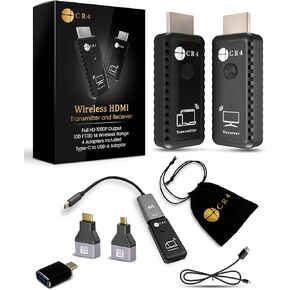 CR4 Wireless HDMI Transmitter and Receiver 100ft | 4K Input, 1080P Output, Plug & Play 5G HDMI Extender with 4 Adapters, Gift Box | Stream from PC, Laptop, iPhone, Android, TV Box to Projector (Black) in Saudi Arabia