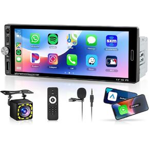 Single Din Car Stereo with Wireless Carplay Android Auto-2025 Upgraded Bluetooth 5.2 Type-C Dual Mic 6.9 Inch IPS Touch Screen Car Radio with Backup Camera Mirror Link FM USB EQ SWC in Kuwait