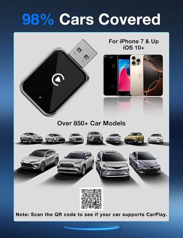 Carplay Wireless Adapter Compatible with Apple - Convert Wired to Wireless Carplay Adapter for iPhone(2025 Upgraded), Fast Auto Connection No Delay Mini Size with Extension Cable USB & USB-C in Saudi Arabia