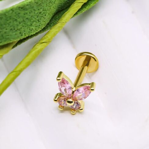 VERAMI 16G Surgical Steel Pushin Lip Rings Butterfly Flower Bee Nose Stud Rings Top Push in Threadless Flat Back Nose Rings Studs Cartilage Earrings for Womens in Kuwait