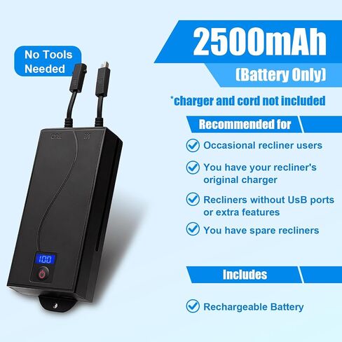 Universal Battery Pack for Reclining Furniture with LED Display – 2500mAh Rechargeable Recliner Battery – Compatible with 2-Pin Motion Furniture - Couch, Sofa, Recliner Chair Accessory in Saudi Arabia