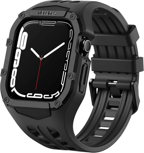 متوافق مع Apple Watch Band 45mm 44 مم سلسلة 9/8/7/6/5/4/SE/SE2 مع CASE ، حزام فرقة وعرة مقاومة للصدمات لفرقة IWatch مع MEN MEN (Black) in Kuwait