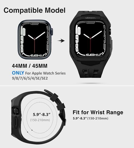 متوافق مع Apple Watch Band 45mm 44 مم سلسلة 9/8/7/6/5/4/SE/SE2 مع CASE ، حزام فرقة وعرة مقاومة للصدمات لفرقة IWatch مع MEN MEN (Black) in Kuwait