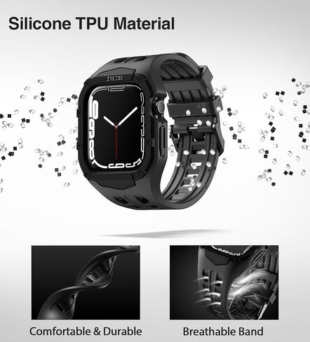 متوافق مع Apple Watch Band 45mm 44 مم سلسلة 9/8/7/6/5/4/SE/SE2 مع CASE ، حزام فرقة وعرة مقاومة للصدمات لفرقة IWatch مع MEN MEN (Black) in Kuwait