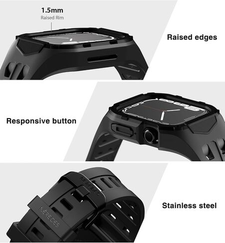 متوافق مع Apple Watch Band 45mm 44 مم سلسلة 9/8/7/6/5/4/SE/SE2 مع CASE ، حزام فرقة وعرة مقاومة للصدمات لفرقة IWatch مع MEN MEN (Black) in Kuwait