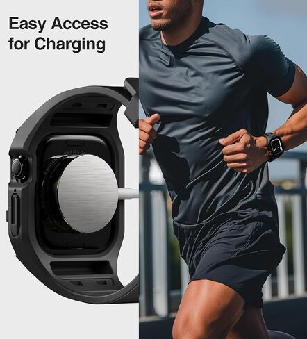متوافق مع Apple Watch Band 45mm 44 مم سلسلة 9/8/7/6/5/4/SE/SE2 مع CASE ، حزام فرقة وعرة مقاومة للصدمات لفرقة IWatch مع MEN MEN (Black) in Kuwait