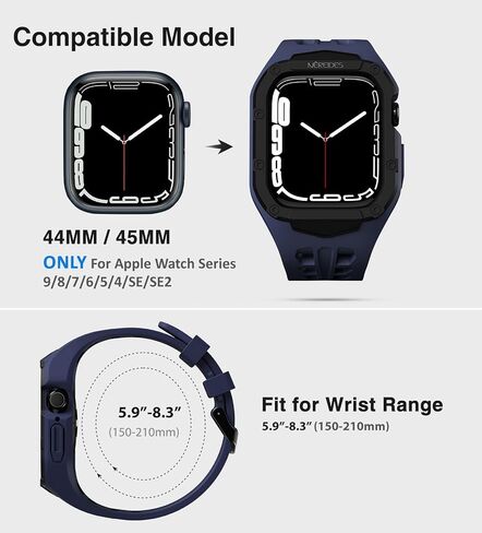 متوافق مع Apple Watch Band 45mm 44 مم سلسلة 9/8/7/6/5/4/SE/SE2 مع CASE ، حزام فرقة وعرة مقاومة للصدمات لفرقة IWatch مع MEN MEN (Black) in Kuwait
