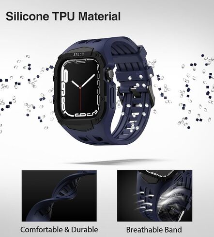 متوافق مع Apple Watch Band 45mm 44 مم سلسلة 9/8/7/6/5/4/SE/SE2 مع CASE ، حزام فرقة وعرة مقاومة للصدمات لفرقة IWatch مع MEN MEN (Black) in Kuwait