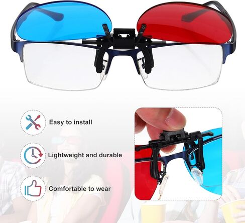 MECCANIXITY Red Blue/Cyan 3D Clip-on Glasses, Anaglyph 3D Viewing Glasses Hanging Frame Round for Movies Theater Games TV Photos Projector in Saudi Arabia