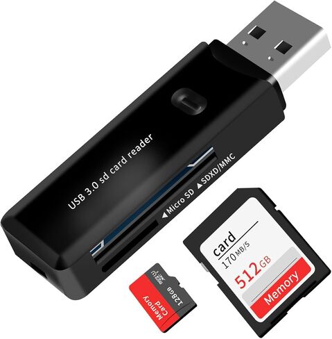 USB 3.0 SD Card Reader للكمبيوتر الشخصي ، الكمبيوتر المحمول ، MAC ، Windows ، Linux ، Chrome ، SDXC ، SDHC ، SD ، MMC ، RS-MMC ، Micro SDXC Micro SD ، بطاقة Micro SDHC وبطاقات UHS-I-لا توجد بطاقة SD. (USB 3.0 SD -Black2) in Kuwait