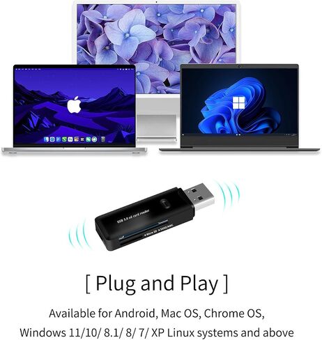 USB 3.0 SD Card Reader للكمبيوتر الشخصي ، الكمبيوتر المحمول ، MAC ، Windows ، Linux ، Chrome ، SDXC ، SDHC ، SD ، MMC ، RS-MMC ، Micro SDXC Micro SD ، بطاقة Micro SDHC وبطاقات UHS-I-لا توجد بطاقة SD. (USB 3.0 SD -Black2) in Kuwait