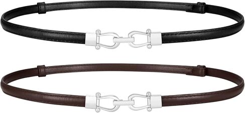 WERFORU Women 2 Pack Skinny Belt for Dress,Thin Waist Belt - Adjustable Leather Belt with Gold Buckle in Saudi Arabia