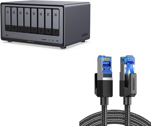 UGREEN NASYNC DXP8800 8-Bay Desktop NAS ، حزمة تخزين متصلة بالشبكة (Diskless) مع كابل Ogreen Cat 8 Ethernet 10ft ، وسلعة شبكية عالية السرعة 40 جيجابت في الثانية 2000 ميجا هرتز. in Kuwait