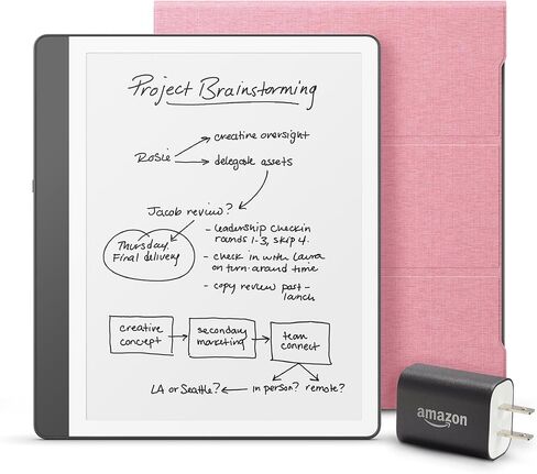 حزمة Amazon Kindle Scribe Essentials الجديدة بما في ذلك New Kindle Scribe (64 غيغابايت) - التنغستن ، القلم الممتاز ، Fabric Folio -Black ، و Power Adapter in Saudi Arabia