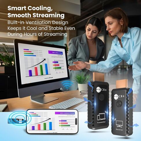 CR4 Wireless HDMI جهاز إرسال ومستقبل 100 قدم | إدخال 4K ، 1080p الإخراج ، التوصيل والتشغيل 5G HDMI Extender مع 4 محولات ، مربع الهدايا | دفق من الكمبيوتر الشخصي ، الكمبيوتر المحمول ، iPhone ، Android ، مربع التلفزيون إلى Projector (أسود) in Saudi Arabia
