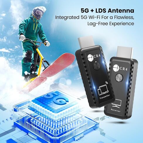 CR4 Wireless HDMI جهاز إرسال ومستقبل 100 قدم | إدخال 4K ، 1080p الإخراج ، التوصيل والتشغيل 5G HDMI Extender مع 4 محولات ، مربع الهدايا | دفق من الكمبيوتر الشخصي ، الكمبيوتر المحمول ، iPhone ، Android ، مربع التلفزيون إلى Projector (أسود) in Saudi Arabia
