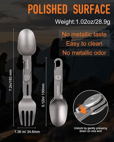 Titanium 3 في 1 شوكة التخييم القابلة للطي والملعقة ، 28.9G أواني التخييم خفيفة الوزن مع أواني سفر قفل أدوات السفر شوكة ملعقة Combo EDC Outdoor Survivers in Kuwait