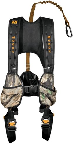 Muddy Hunting Tree Stand Safety Systems Lightweight Padded Nylon Quick-Release Crossover Harness Combo, Large in Saudi Arabia