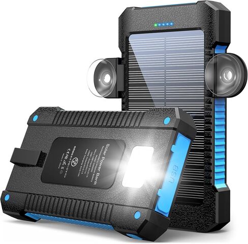 Solar Power Bank 38800mAh ، شاحن محمول مع كوب شفط ومصباح يدوي LED ، 2 USB-A الإخراج ، حزمة البطارية الخارجية المقاومة للماء IPX7 ، متوافقة مع جميع الهواتف المحمولة in Kuwait