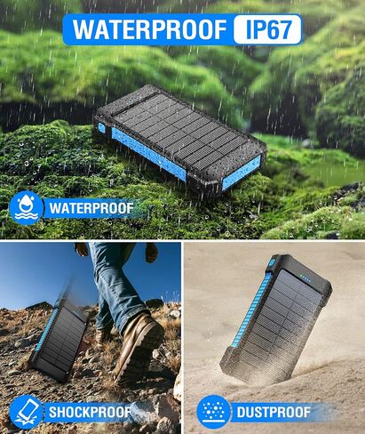 Solar Power Bank 38800mAh ، شاحن محمول مع كوب شفط ومصباح يدوي LED ، 2 USB-A الإخراج ، حزمة البطارية الخارجية المقاومة للماء IPX7 ، متوافقة مع جميع الهواتف المحمولة in Kuwait