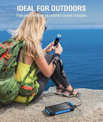 Solar Power Bank 38800mAh ، شاحن محمول مع كوب شفط ومصباح يدوي LED ، 2 USB-A الإخراج ، حزمة البطارية الخارجية المقاومة للماء IPX7 ، متوافقة مع جميع الهواتف المحمولة in Kuwait