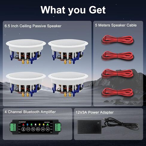 Studiofinix 6.5 بوصة مكبرات صوت بلوتوث 640Watts ذات اتجاهين رائع للمسرح المنزلي وغرفة المعيشة والمكتب والكيتشتن وغرفة الدراسة والطابق السفلي والفناء المغطى وتركيبات التدفق (4 مكبرات صوت) in Kuwait