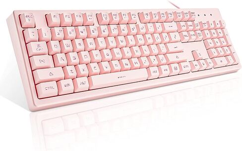 Basaltech Pink Keyboard with 7-Color LED Backlit, 104 Keys Quiet Silent Light Up Keyboards, 19-Key Anti-Ghosting Cheap Gaming Keyboard Mechanical Feeling Waterproof Wired USB for Computer, Mac, Laptop in Kuwait