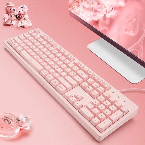 Basaltech Pink Keyboard with 7-Color LED Backlit, 104 Keys Quiet Silent Light Up Keyboards, 19-Key Anti-Ghosting Cheap Gaming Keyboard Mechanical Feeling Waterproof Wired USB for Computer, Mac, Laptop in Kuwait