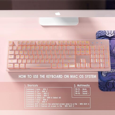 Basaltech Pink Keyboard with 7-Color LED Backlit, 104 Keys Quiet Silent Light Up Keyboards, 19-Key Anti-Ghosting Cheap Gaming Keyboard Mechanical Feeling Waterproof Wired USB for Computer, Mac, Laptop in Kuwait