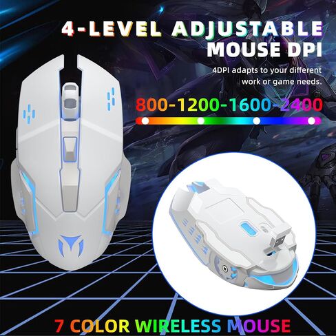 Wireless Gaming Keyboard and Mouse Combo - RGB Backlit, Rechargeable, Ergonomic, for Gaming Work, Long-Lasting Built-in Battery (White) in Saudi Arabia