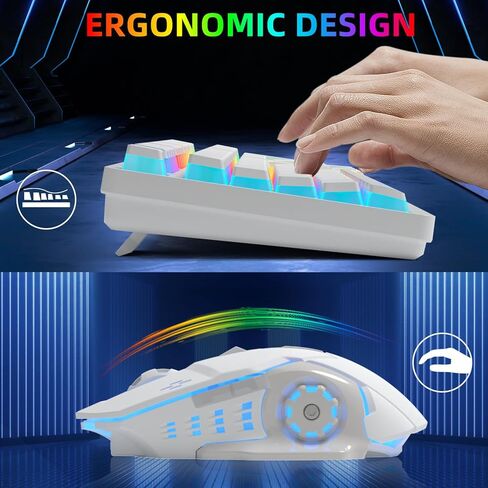Wireless Gaming Keyboard and Mouse Combo - RGB Backlit, Rechargeable, Ergonomic, for Gaming Work, Long-Lasting Built-in Battery (White) in Saudi Arabia