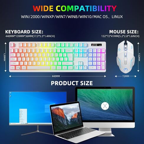 Wireless Gaming Keyboard and Mouse Combo - RGB Backlit, Rechargeable, Ergonomic, for Gaming Work, Long-Lasting Built-in Battery (White) in Saudi Arabia