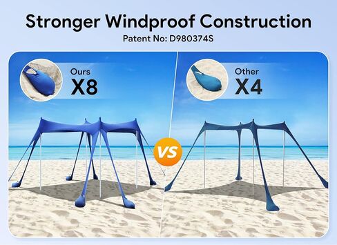 Osoeri Beach Tent, Camping Sun Shelter UPF50+ with 8 Sandbags, Sand Shovels, Ground Pegs & Stability Poles, Outdoor Shade Beach Canopy for Camping Trips, Fishing, Backyard Fun or Picnics in Saudi Arabia