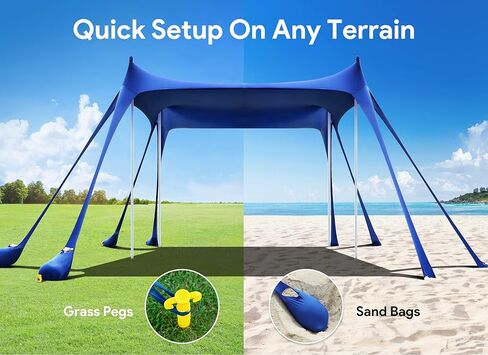 Osoeri Beach Tent, Camping Sun Shelter UPF50+ with 8 Sandbags, Sand Shovels, Ground Pegs & Stability Poles, Outdoor Shade Beach Canopy for Camping Trips, Fishing, Backyard Fun or Picnics in Saudi Arabia