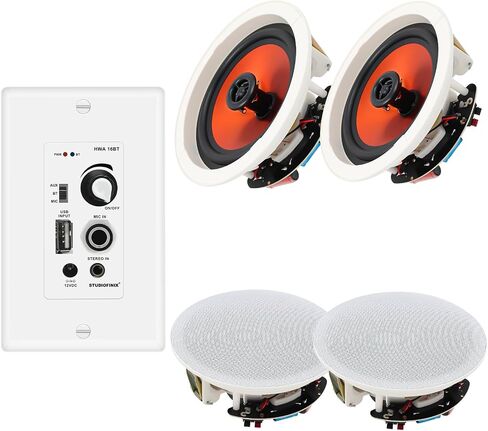Studiofinix 6.5 بوصة مكبرات صوت سقف بلوتوث ، 600 واط ثنائي الاتجاه مع مضخم الجدار ، للمسرح المنزلي ، غرفة المعيشة ، المكتب ، كيشتن ، غرفة الدراسة ، الطابق السفلي ، فناء مغطى (4 مكبرات صوت) in Kuwait