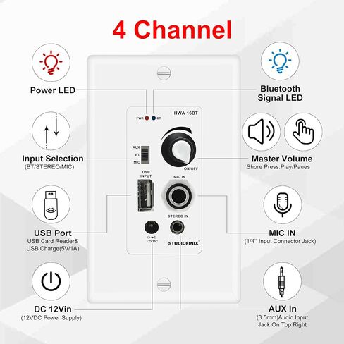 Studiofinix 6.5 بوصة مكبرات صوت سقف بلوتوث ، 600 واط ثنائي الاتجاه مع مضخم الجدار ، للمسرح المنزلي ، غرفة المعيشة ، المكتب ، كيشتن ، غرفة الدراسة ، الطابق السفلي ، فناء مغطى (4 مكبرات صوت) in Kuwait