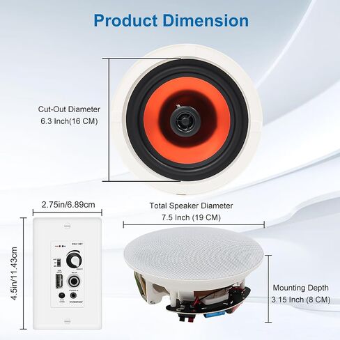 Studiofinix 6.5 بوصة مكبرات صوت سقف بلوتوث ، 600 واط ثنائي الاتجاه مع مضخم الجدار ، للمسرح المنزلي ، غرفة المعيشة ، المكتب ، كيشتن ، غرفة الدراسة ، الطابق السفلي ، فناء مغطى (4 مكبرات صوت) in Kuwait