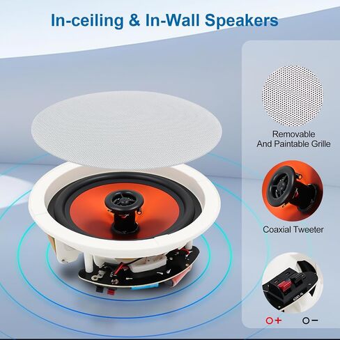 Studiofinix 6.5 بوصة مكبرات صوت سقف بلوتوث ، 600 واط ثنائي الاتجاه مع مضخم الجدار ، للمسرح المنزلي ، غرفة المعيشة ، المكتب ، كيشتن ، غرفة الدراسة ، الطابق السفلي ، فناء مغطى (4 مكبرات صوت) in Kuwait