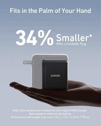 Anker Nano 100W USB-C Charger, 3-Port Fast Compact GaN Charger for MacBook Pro/Air, Pixelbook, ThinkPad, Dell XPS, iPad Pro, iPhone 16 Series, Galaxy S23, and More (Black, 1 Pack & 1 Cable) in Kuwait