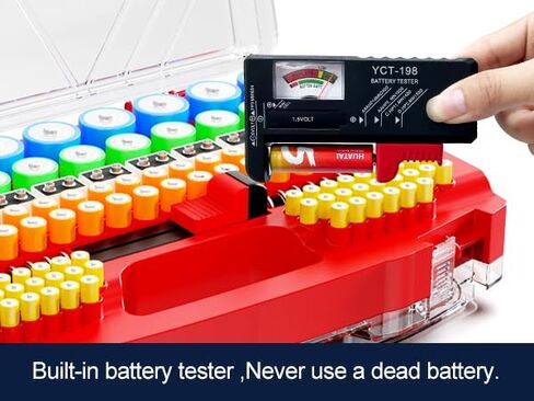 Battery Organizer Storage Holder Box Case with Tester, New Ultra-Large 285+Batteries Double-Sided Variety Pack, Holds AA AAA 4A C D Button Cell 9V 3V Lithium18650 CR2 CR123 CR1632 LR44 (Red) in Saudi Arabia